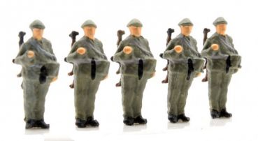 NVA MOT Schützen angetreten Gewehr über, 5 Modellbahnfiguren handbemalt, Spur TT, 1:120