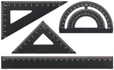 Lineal Winkel Set 4-teilig aus Aluminium in praktischer Box für Modellbahn, Modellbau, Schule, Hobby, Freizeit