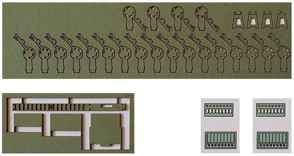 Hebelbank mit Blockwerk kurz für Stellwerk, Lasercut-Bausatz, Spur H0, 1:87