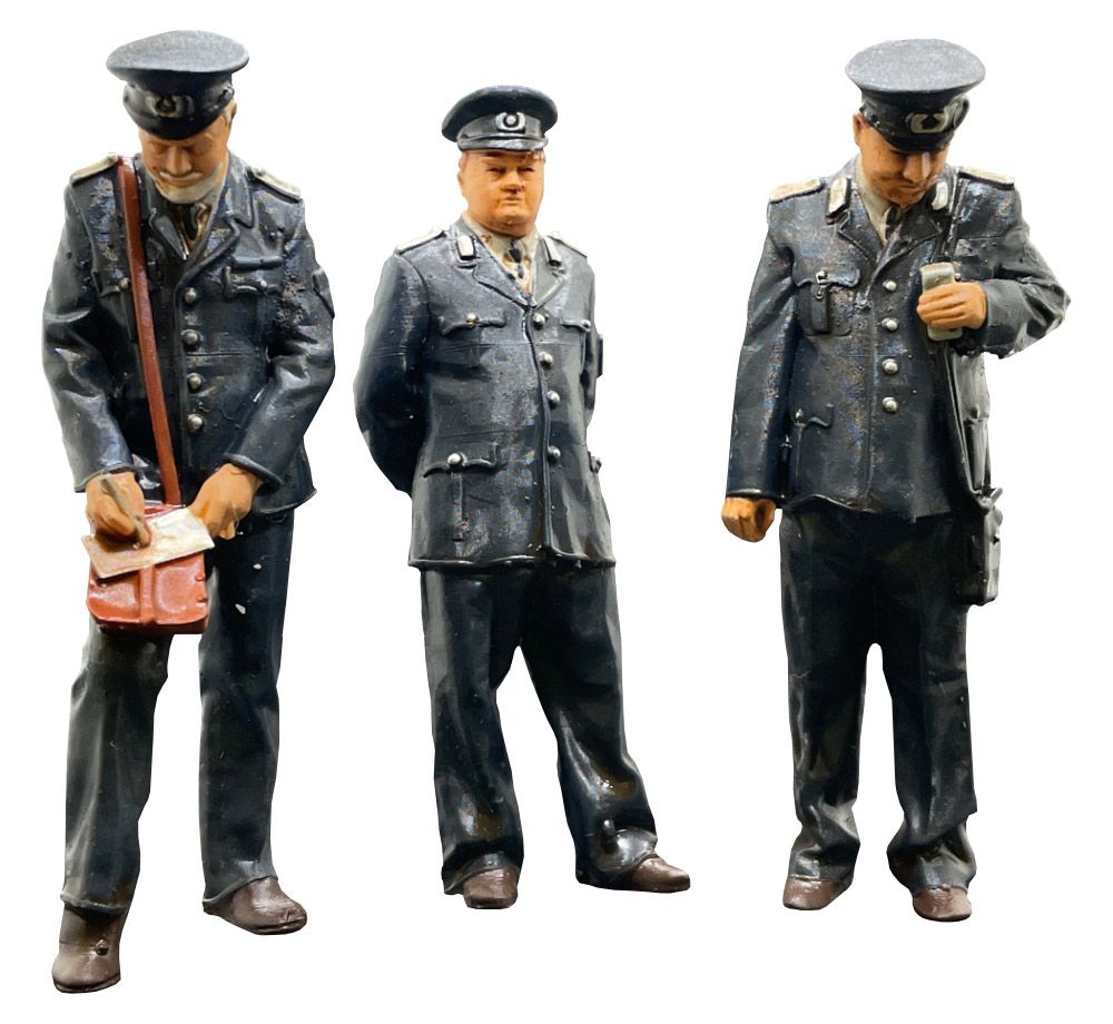 Transportpolizei, 3 Modellbahnfiguren handbemalt, Spur 0 (Null), 1:45